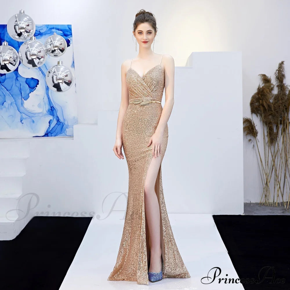 Emma sequined Formal slit dress - Lady Occasions