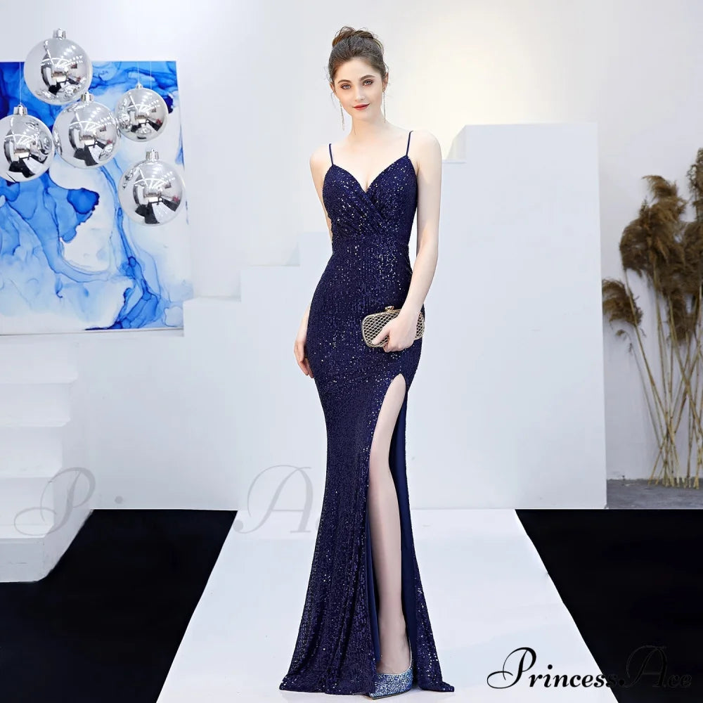 Emma Sequined Stylish Formal Slit Dress S.o. Long Dresses