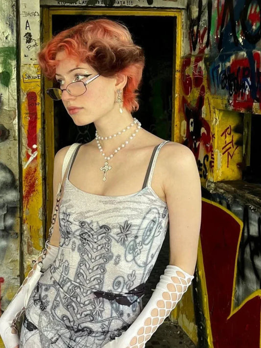 Emotional Y2K Butterfly Printed Tall Waist Full-Length Dress