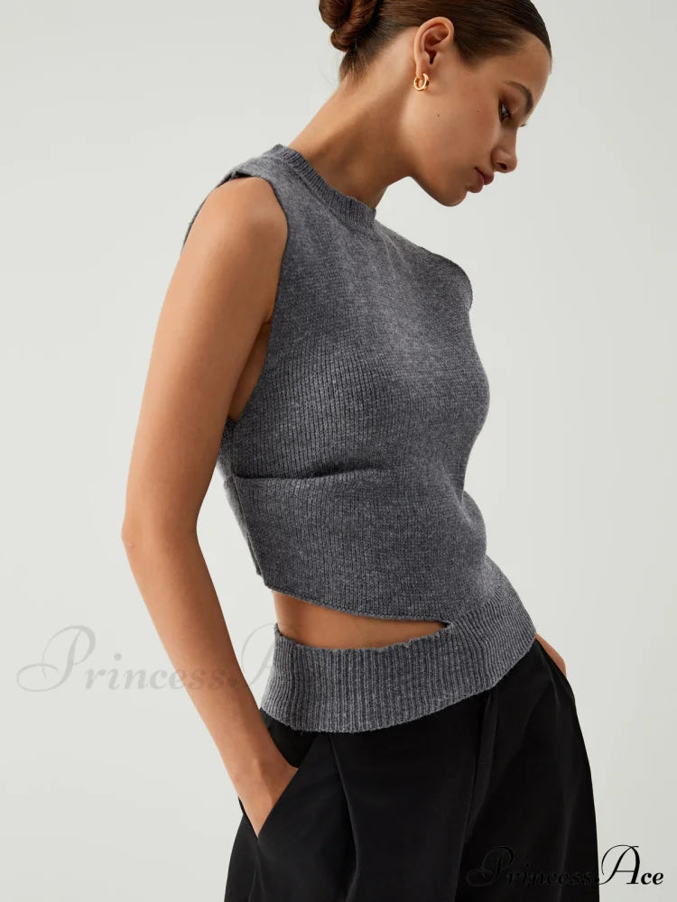 Enlighten Me Graceful Cutout Sweater Vest Grey / S Sweaters-L