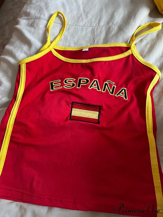 Espana Red Stylish Jersey Tank Top M