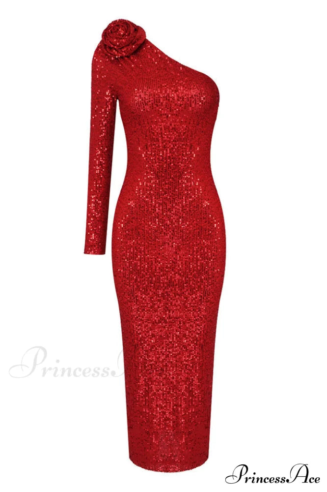 Ethel Sequins One Shoulder Midi Dress | Dress In Beauty