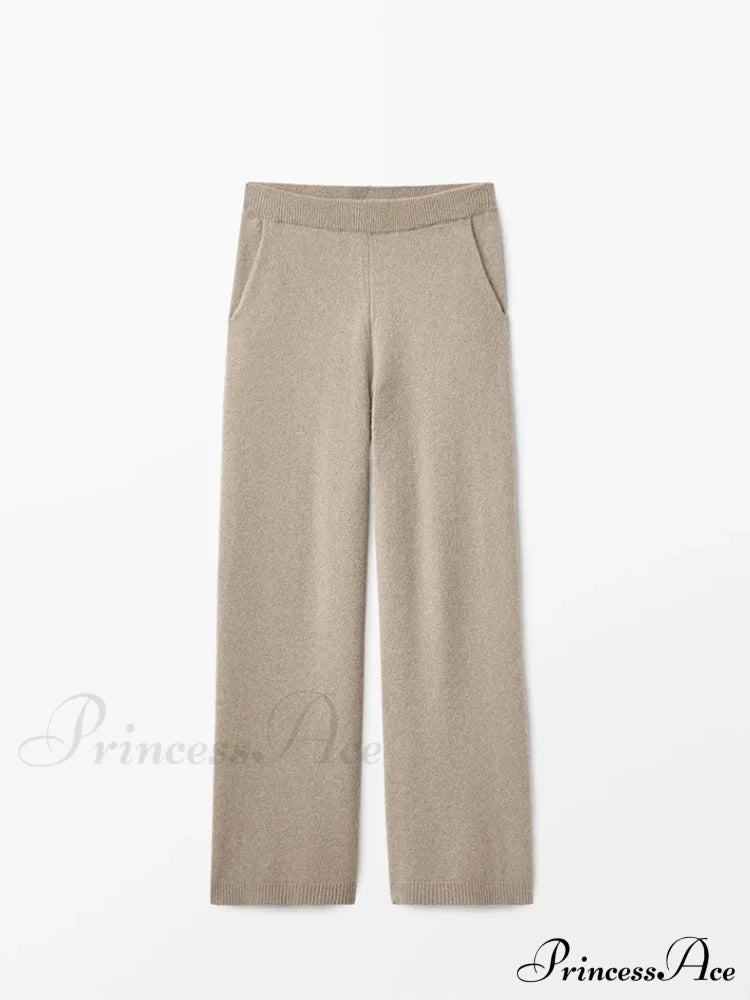 Ethereal Elegant Knitted Casual Autumn New Style Pants Khaki / S