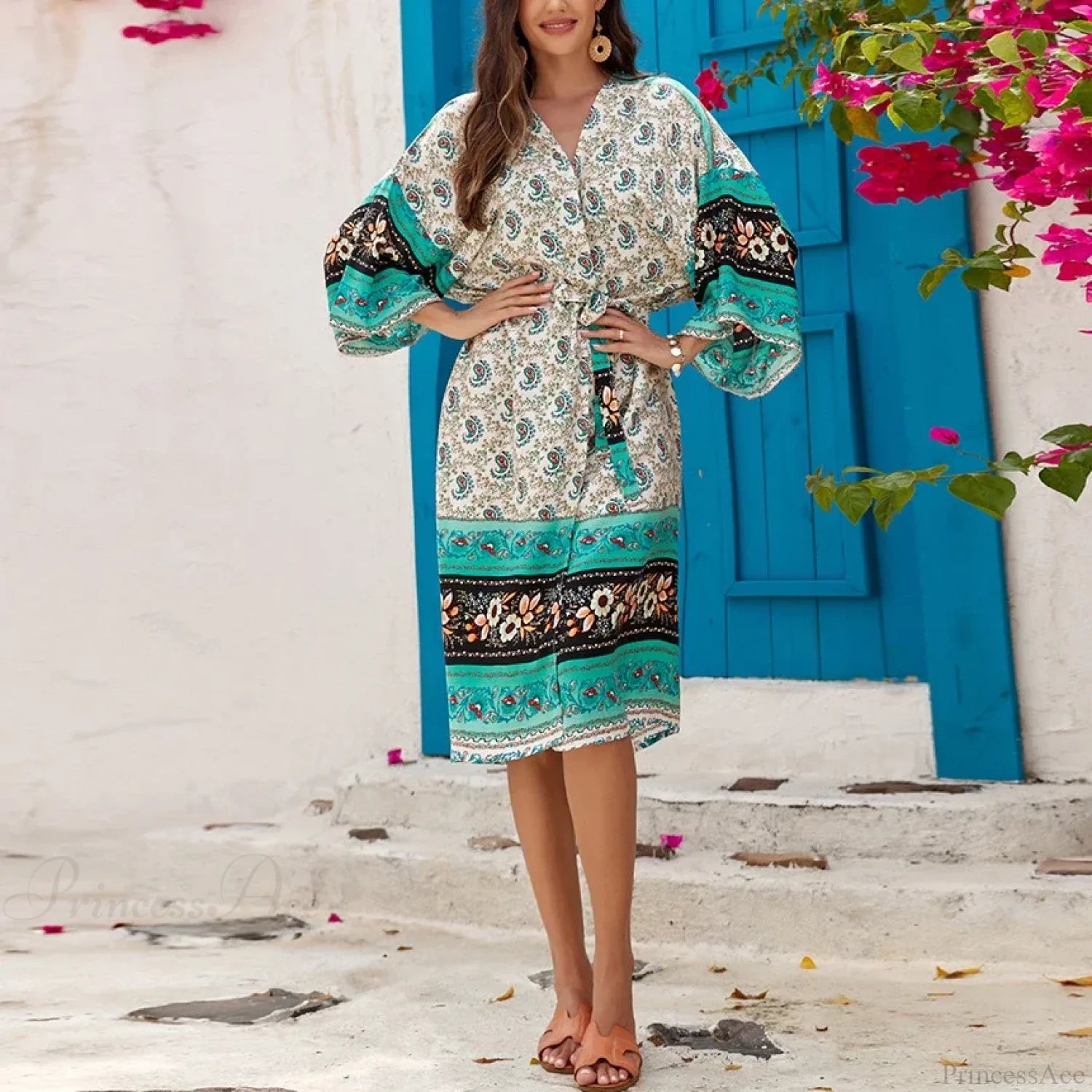 Ethnic Floral Loose Rayon Kaftan Boho Cover up bohocoverup-250126