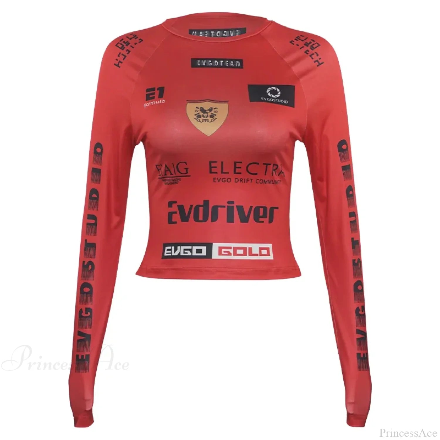 European American Motorcycle Style Letter Print Slim Knit Top Red / S knittop-250126