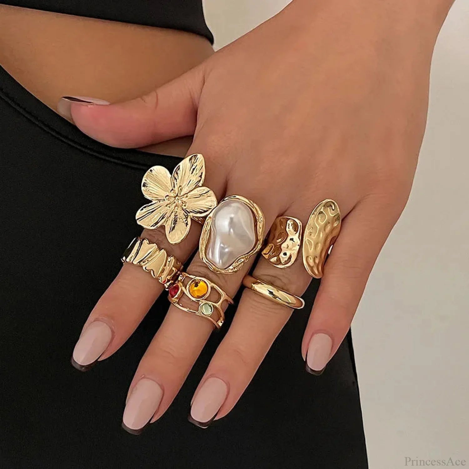 European Ornate Pearl Medieval Ring 01 gold color