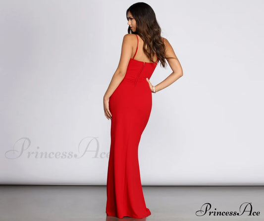 Evanna Formal Stylish Crepe Ruched Dress S.o. Long Dresses