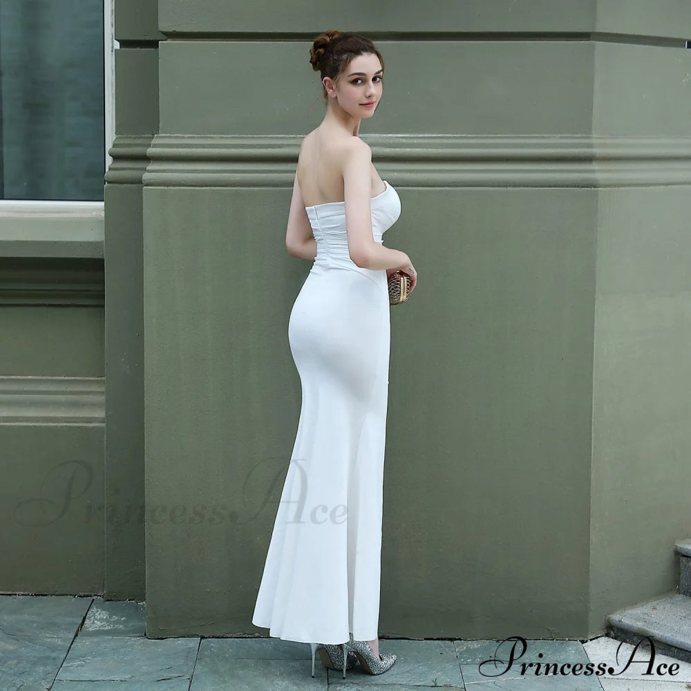 Evelyn Strapless Stylish Slit Wrap Dress White / Xs S.o. Ballgowns