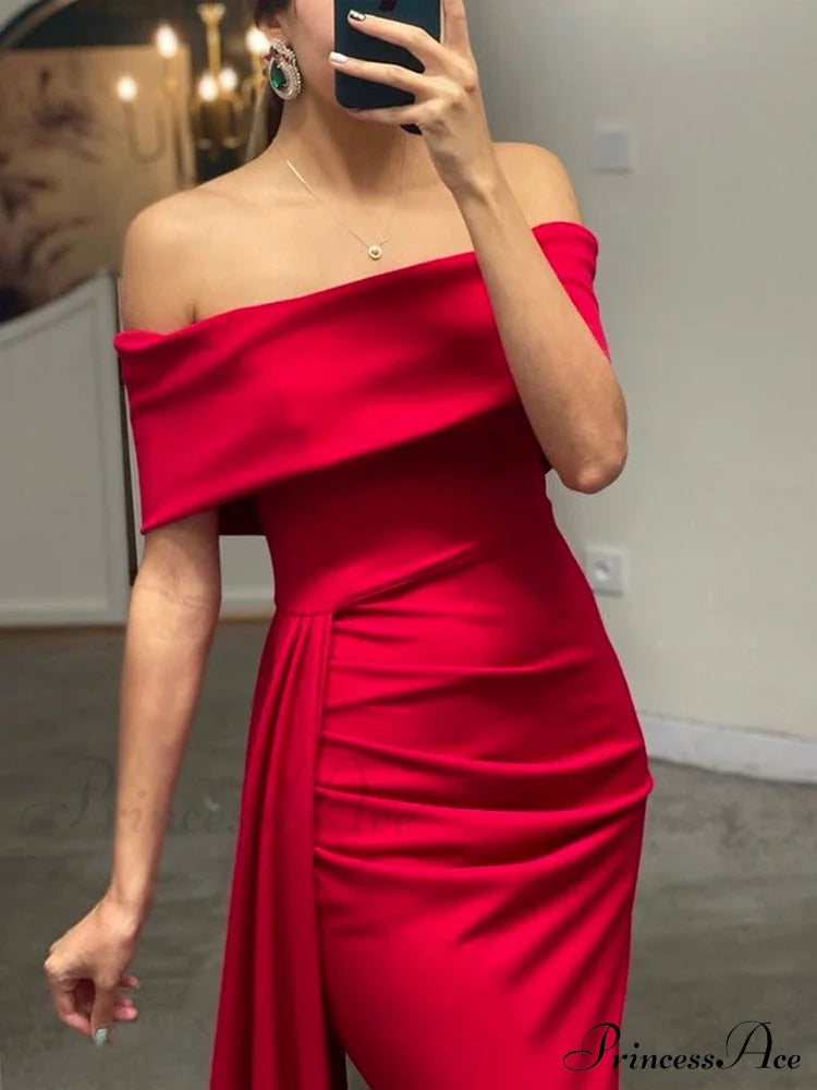 Evening Side Party Shoulder Stretch - With Off Night Gown Trains White