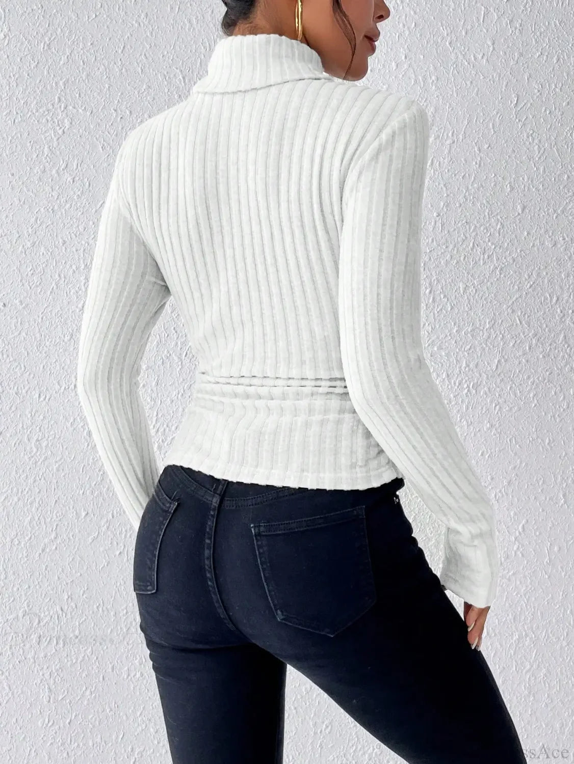 Explosive Solid Color High-Neck Slim Long Sleeve Top Women knittop-250126