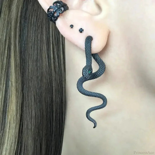 Extravagant Gothic Serpent Removable Stud Earring Black