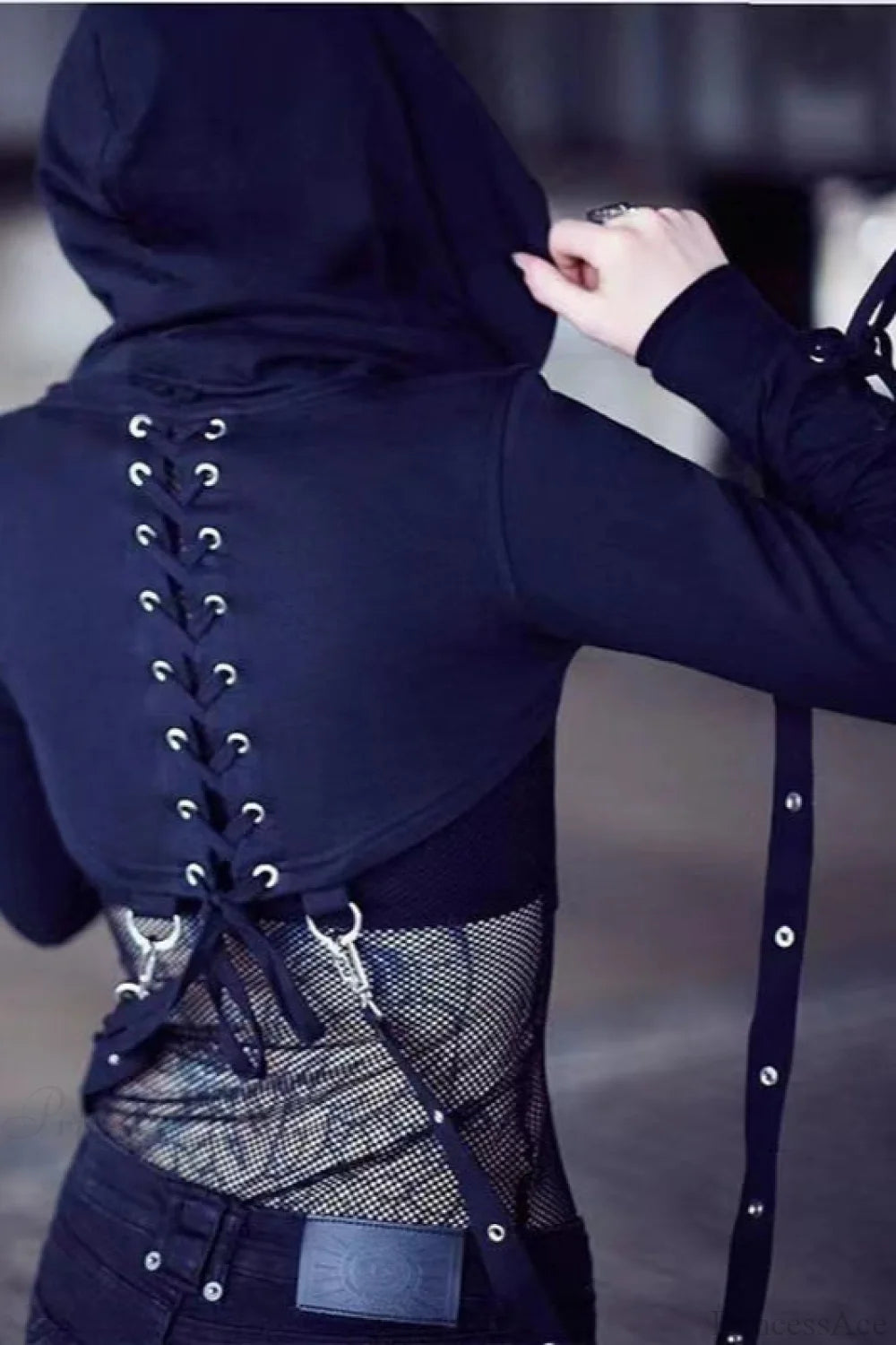 Eyelet Lace-Up Gothic Halloween Hoodie