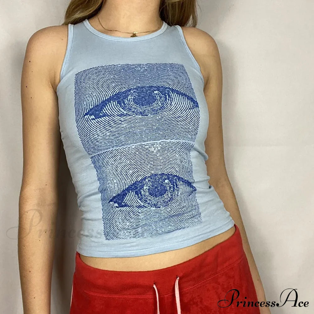 Eyes Printed Harajuku Corsets Vintage Fashion Streetwear Sleeveless Crop Women Sweats Grunge Tank