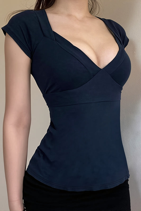 Ruched Sweetheart Neck Tie Blouse
