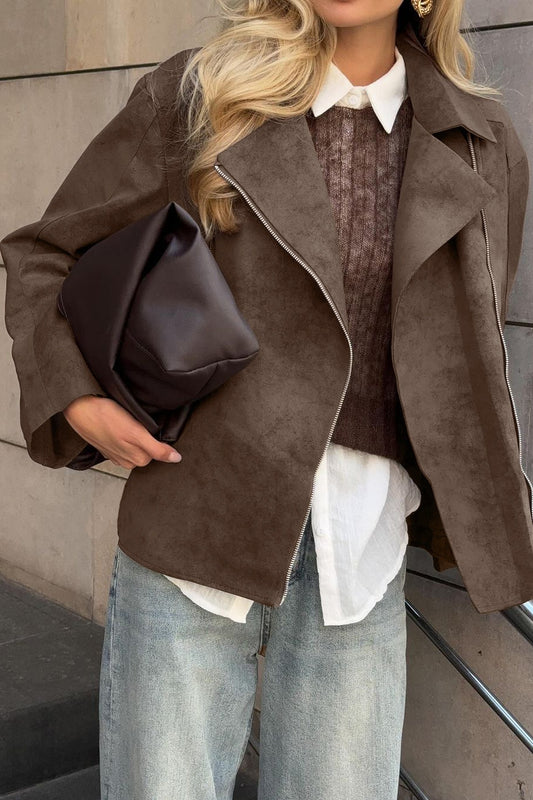 Veste décontractée en daim marron vintage