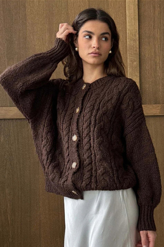 Pull ras du cou en maille torsadée vintage