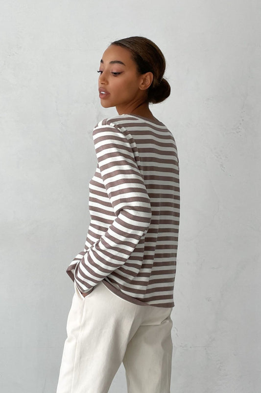 Casual Drop Shoulder Contrast Stripe Knit Sweater