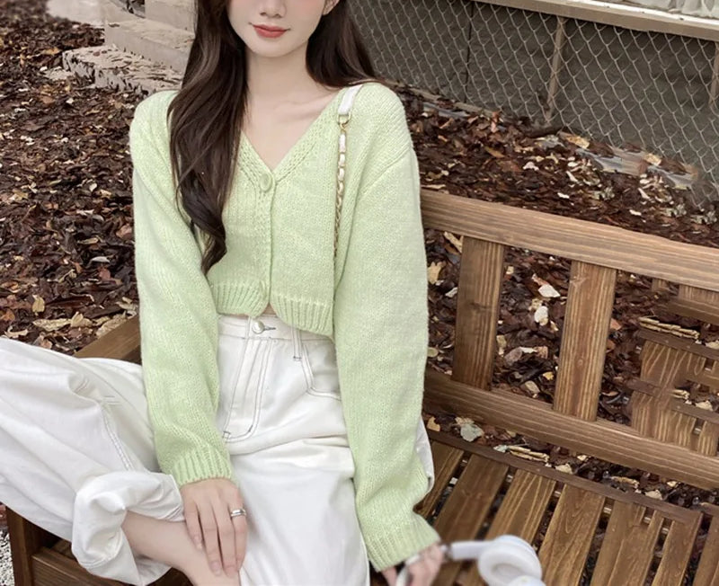 Long Sleeve Thin Short Solid Casual All-Match Cardigan cardiagn-250126