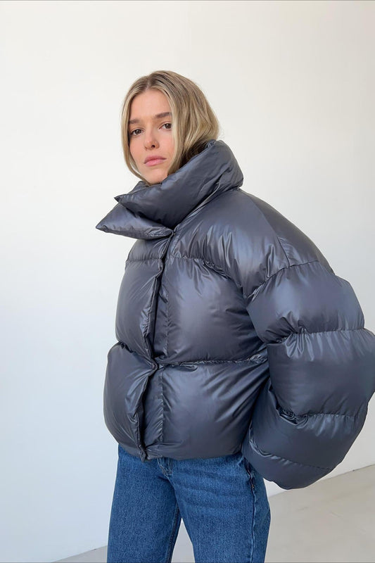 Short Hooded Puffer Jacket S / Grey