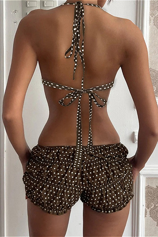 Ensemble de bikini froncé à pois