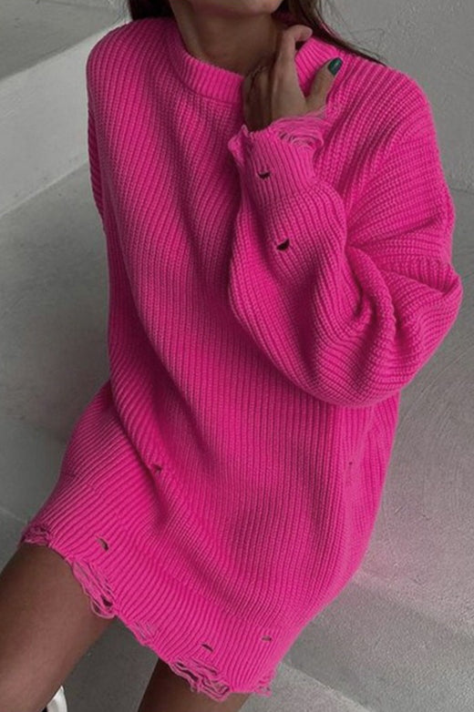 Distressed Longline Crew Neck Sweater