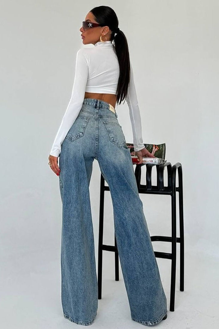 Cool High Waist Slimming Straight Wide Leg Jeans