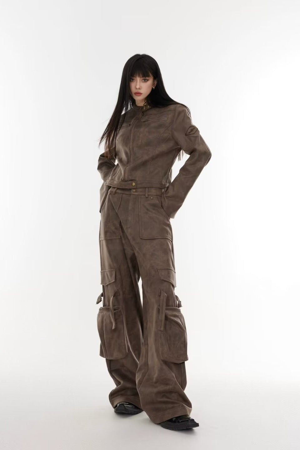 Cropped Tie-Dye Stand Collar Jacket