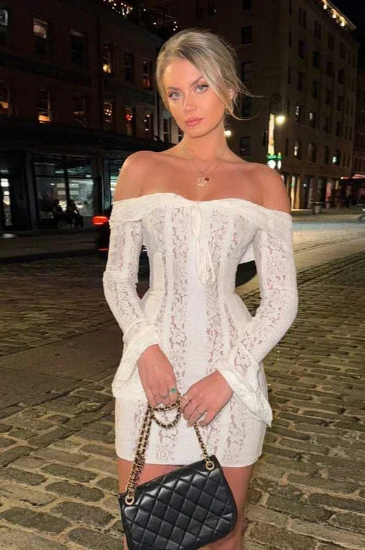 Off Shoulder Lace Bodycon Boho Dress