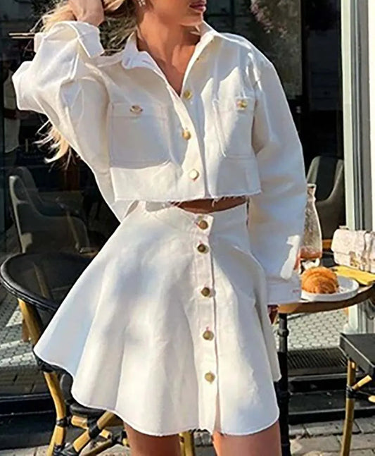 Ensemble deux pièces mini-bureau plissé en coton blanc