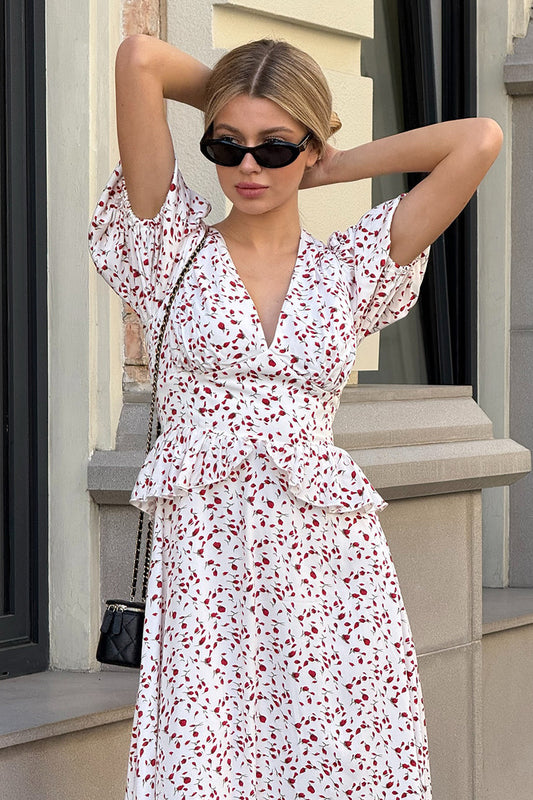 Puff Sleeve Fitted Waist Floral Dress