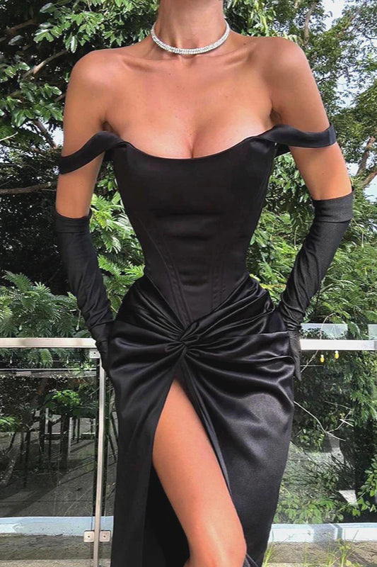 Robe de soirée fendue sur le devant en satin torsadé 