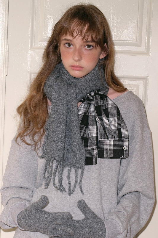 Wool Blend Plaid Patchwork Deconstructed Fringed Scarf