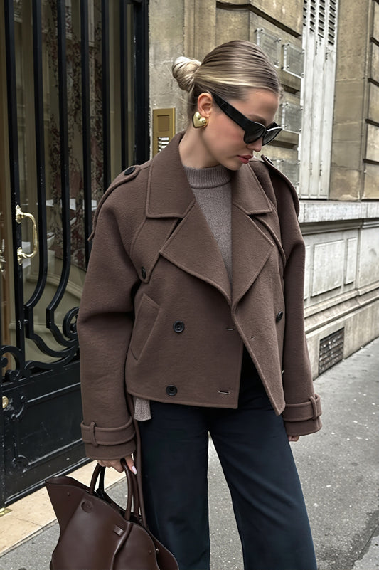 Wool Look Belted Double Breasted Coat