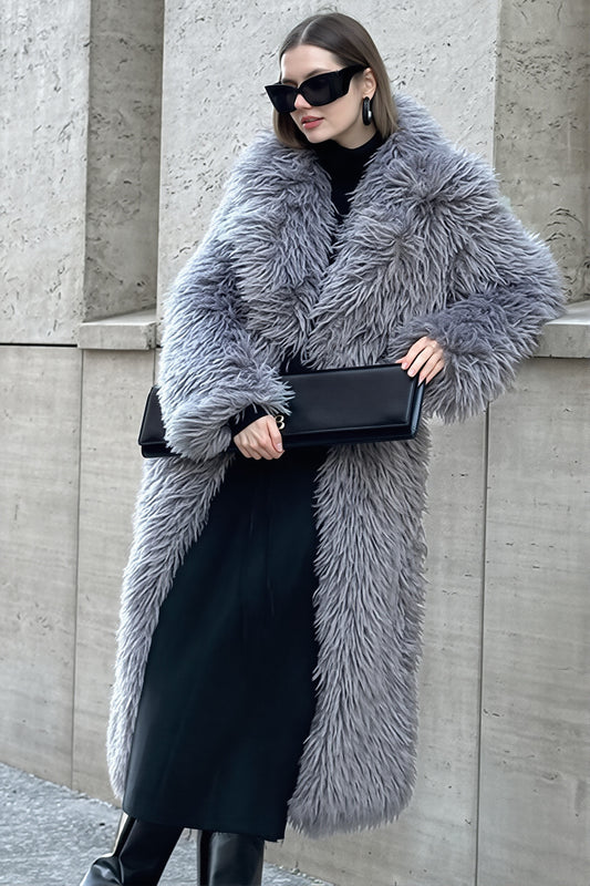 Shaggy Wide Lapel Long Coat