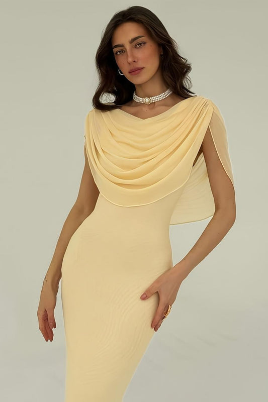 Solid Color Draped Formal Dress S / Yellow
