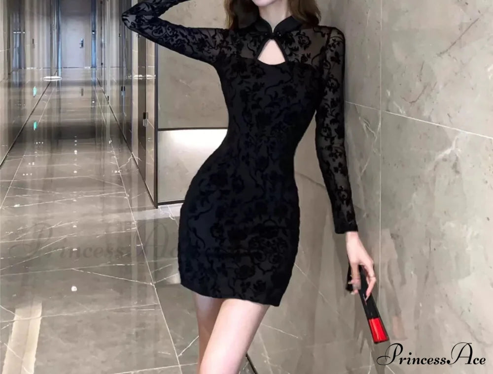 Fab Flocked Stylish Velvet Mini Dress Dressy Dresses