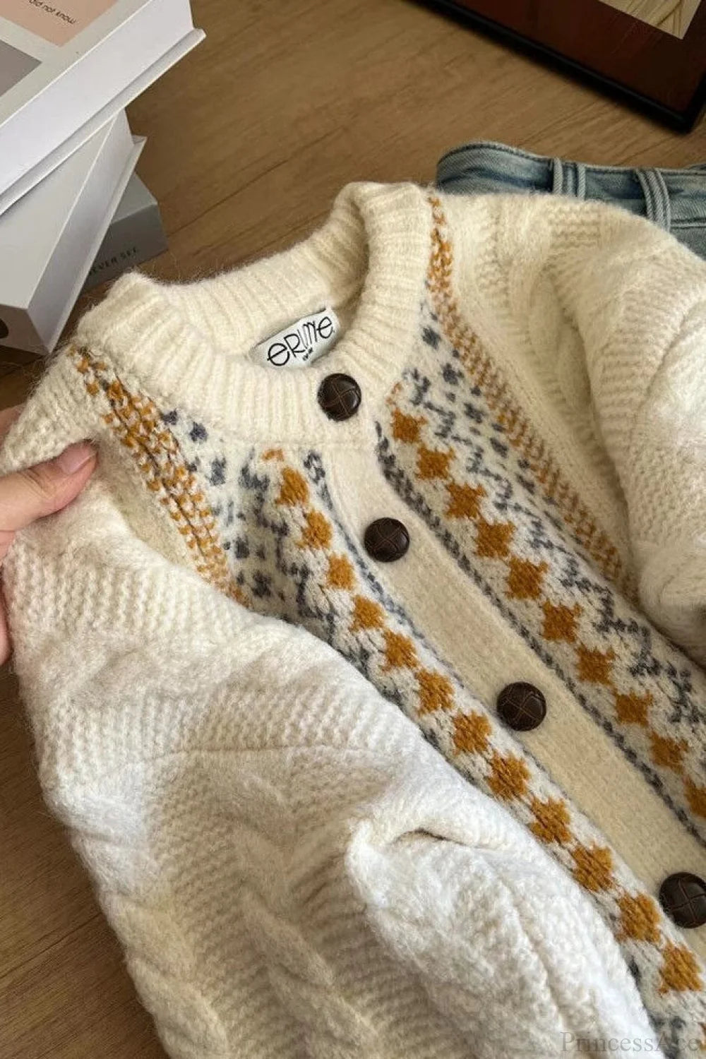 Fair Isle Fair Isle Cable Loose Thick Cardigan Sweater