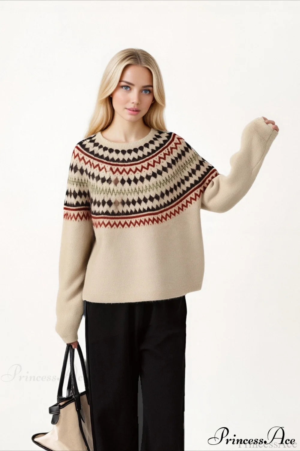 Fair Isle Loose Crewneck Plus Size Knit Sweater