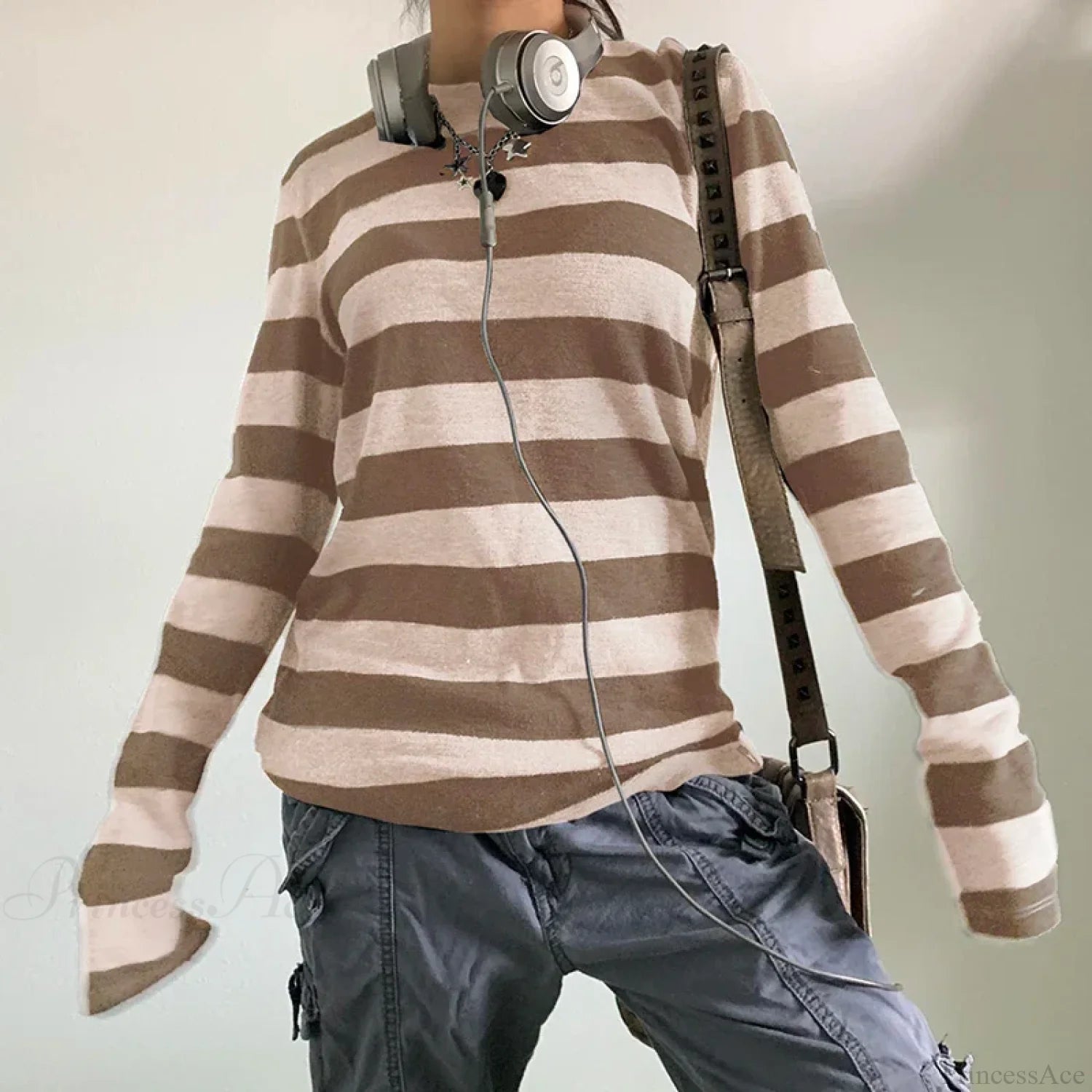 Fairy Grunge Knit Oversized Striped Long Sleeve Crewneck Knit Top knittop-250126
