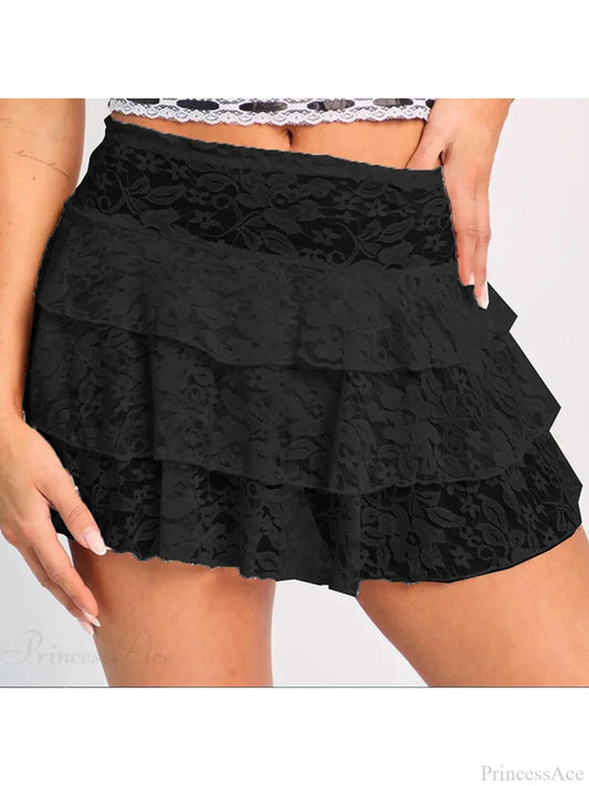 Fairy Tiered Flowy Ruffle Skirt Black / S skirts-250223