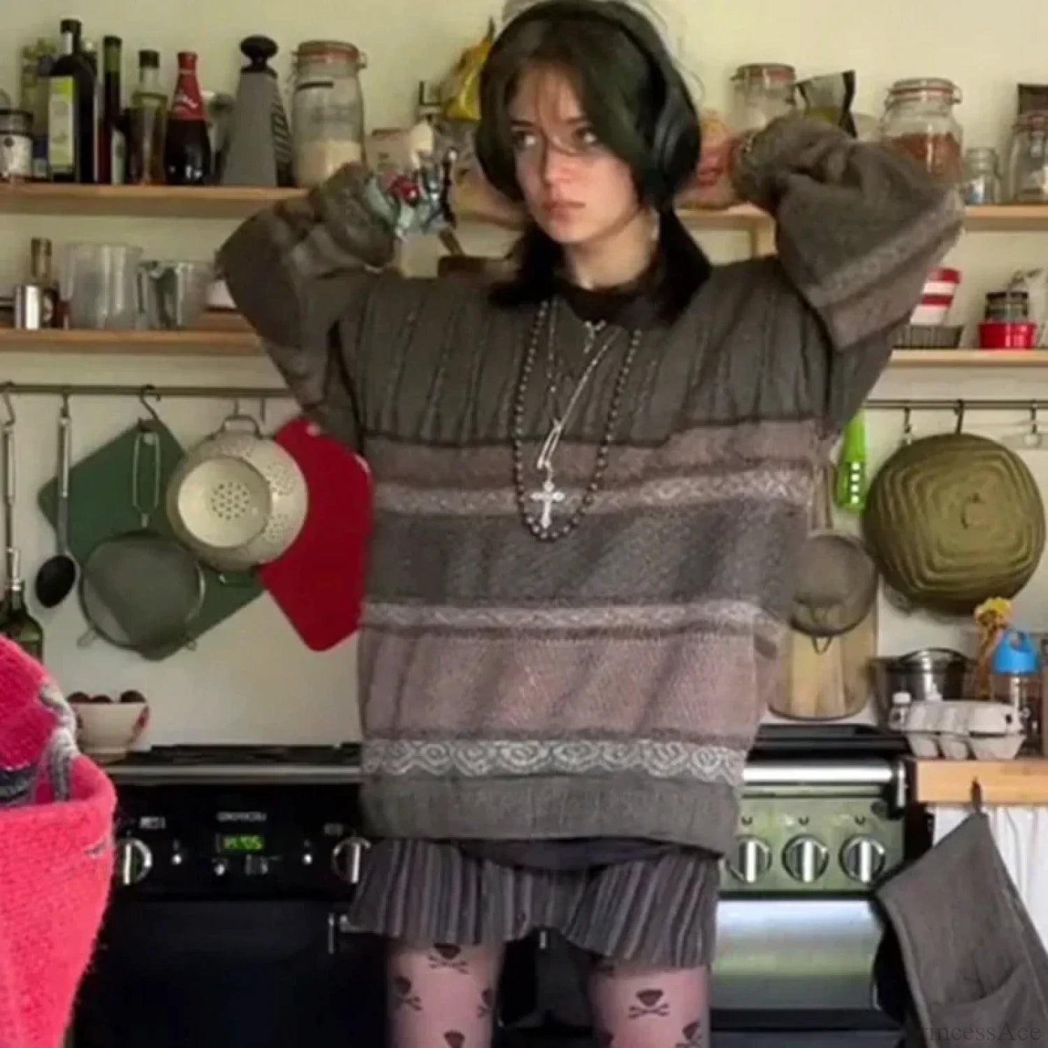 Fairycore Grunge Striped Print Sweater