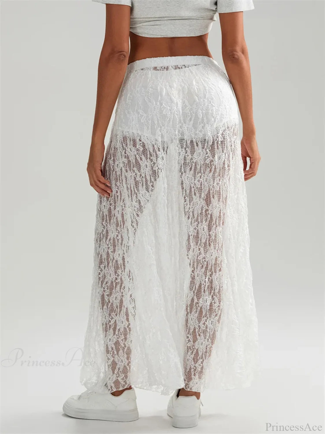 Fall Long Maxi Skirt Elastic Waist Lace Floral Casual Skirt skirt-250126