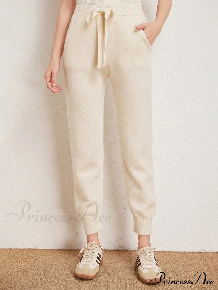 Fall New Solid Wide Pit Stripe Casual Knitted Wide-Legged Streetwear Pants White / M
