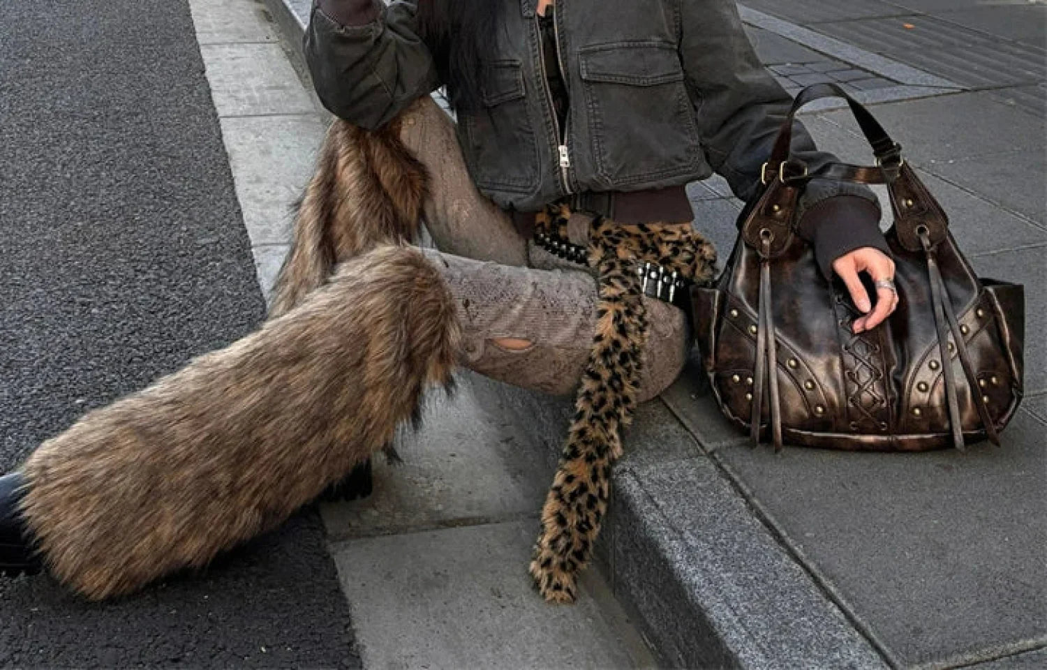 False Hair Gothic Patchwork Denim Pant