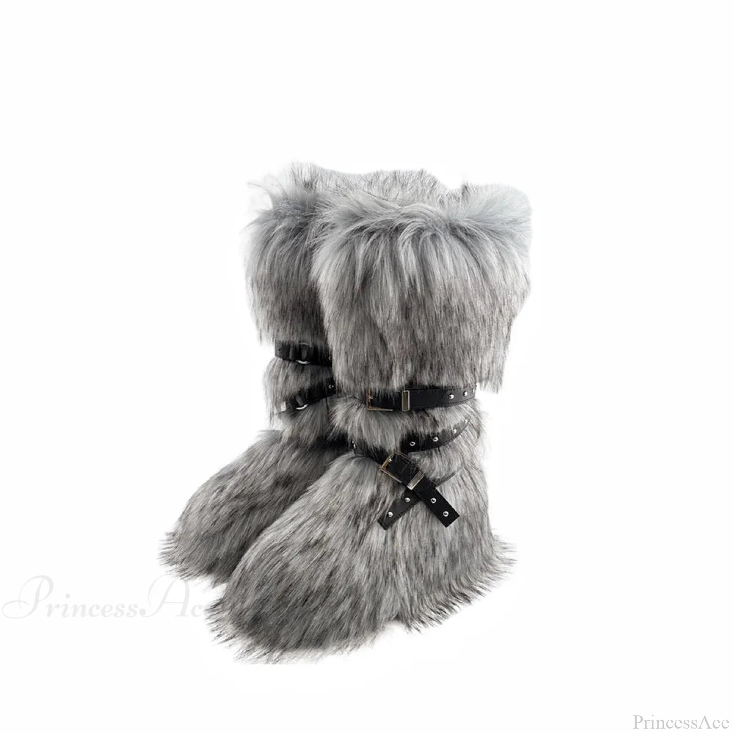 False Hair Wedge Platform Brown Gothic Winter Knee Boot Gray / 36