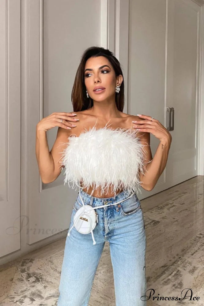 Fancy Strapless Feather Crop Top | Dress In Beauty