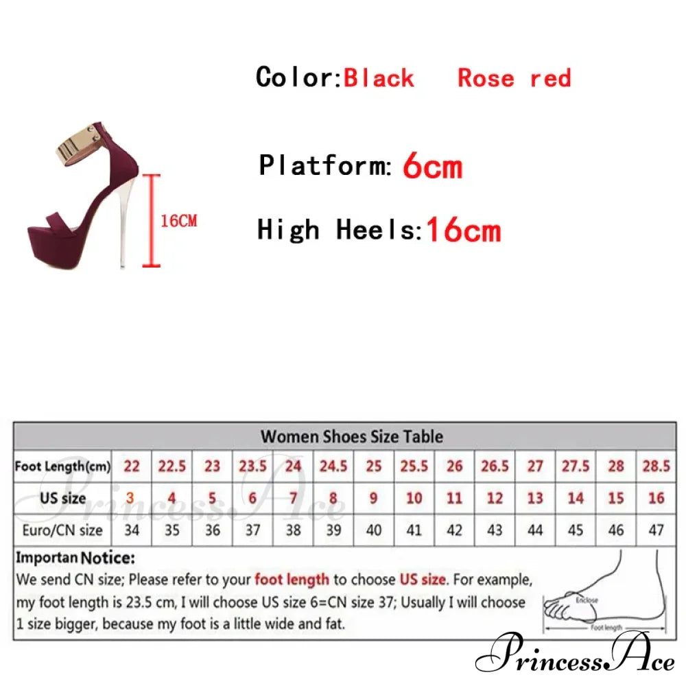 Fashion Design Metal Ankle Cover Strap Women Sexy 16Cm Sandals Platform High Heels Party Club