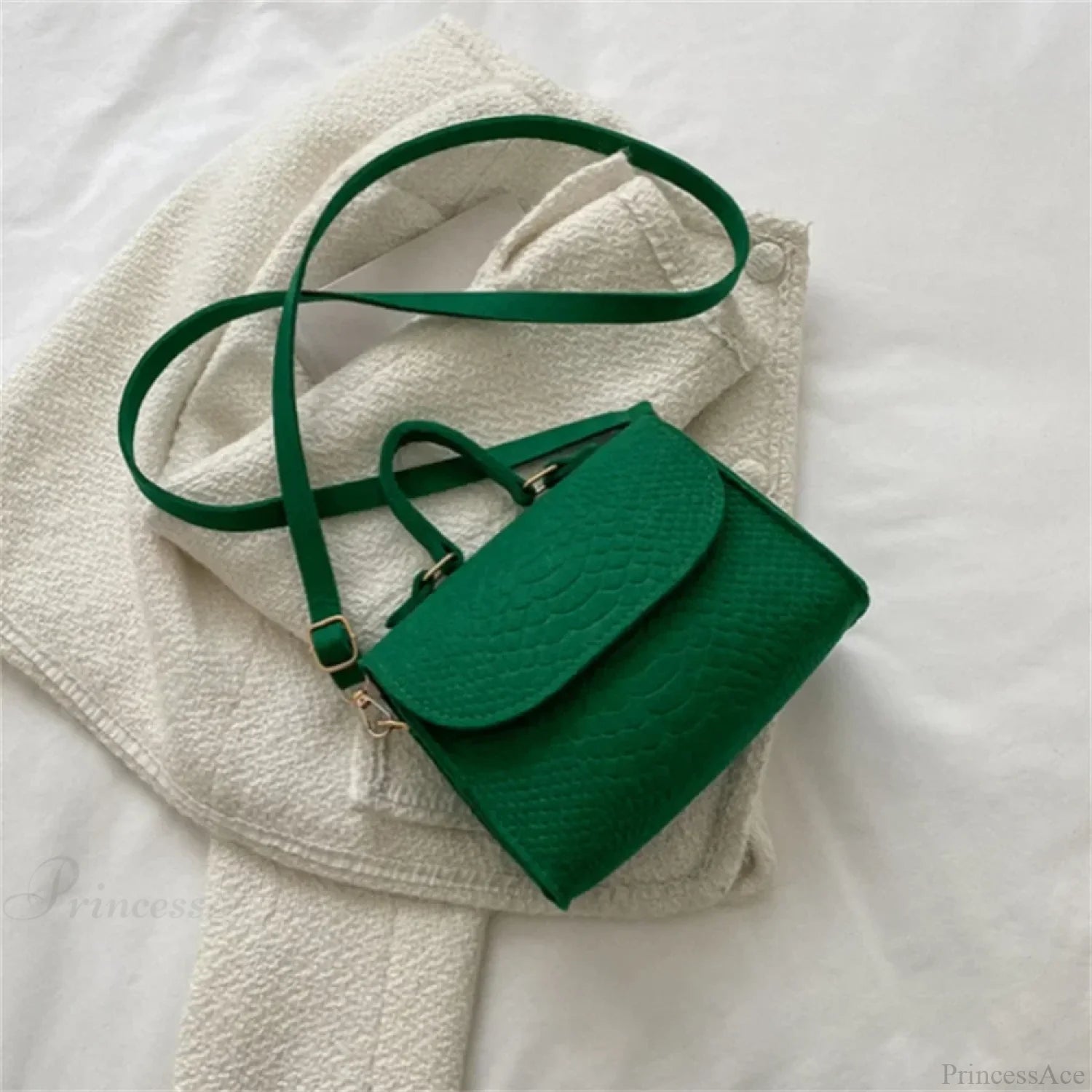 Fashion Felt Crocodile Embossed Crossbody Handbag Green handbag-250126