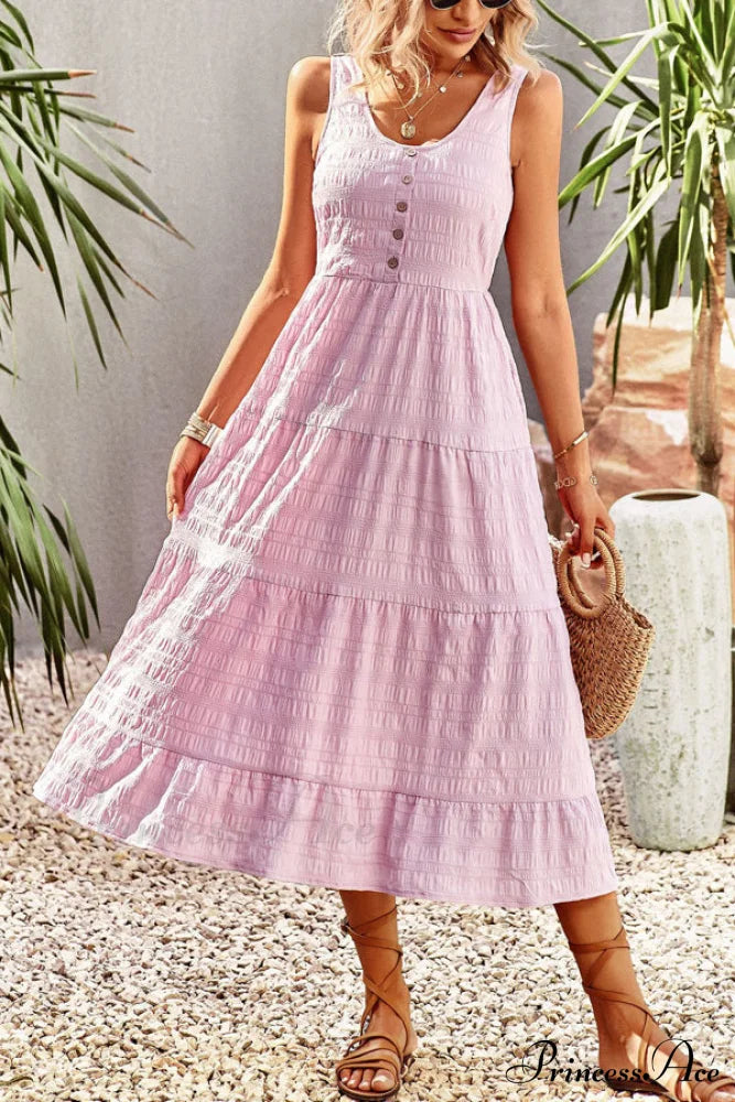 Fashion Floral Print V Modern Neck Button Mini Dress S / Pink