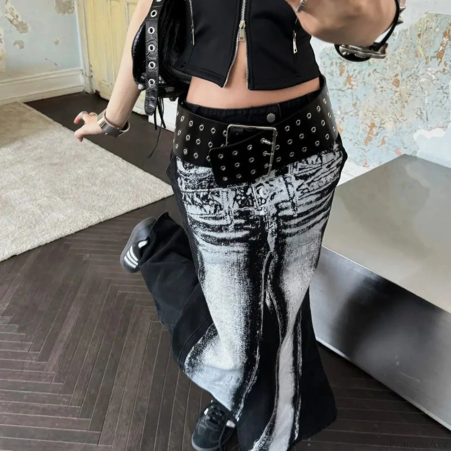 Fashion Gothic Rivet Leather Cummerbund Belt Black / 102cm